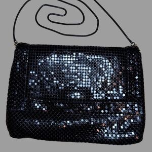 Vintage Evening Bag Black Metal Chain Link Mesh Cross Body Snake Chain